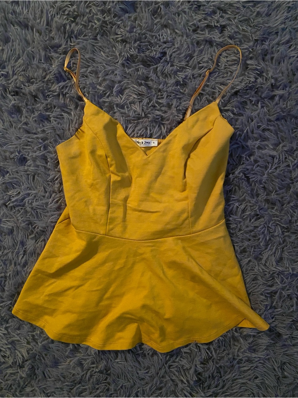 Tobi Mustard Yellow Peplum Spaghetti-Strap Top